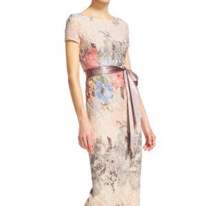 Adrianna Papel Matelassé Floral Jacquard Column Gown